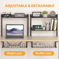 3-Tier Clamp-On Desk Shelving Unit with Under-Desk Cable Management Tray for Table Accessories, Gaming Devices, and More, Storage Tray, Desktop Organizer, Black