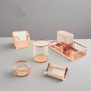 Rose Gold Desk Organizer Set for Home Office Supplies and Accessories, Includes Mesh Wire Pen, Pencil, Business Card, Note, and Paper Clip Holders