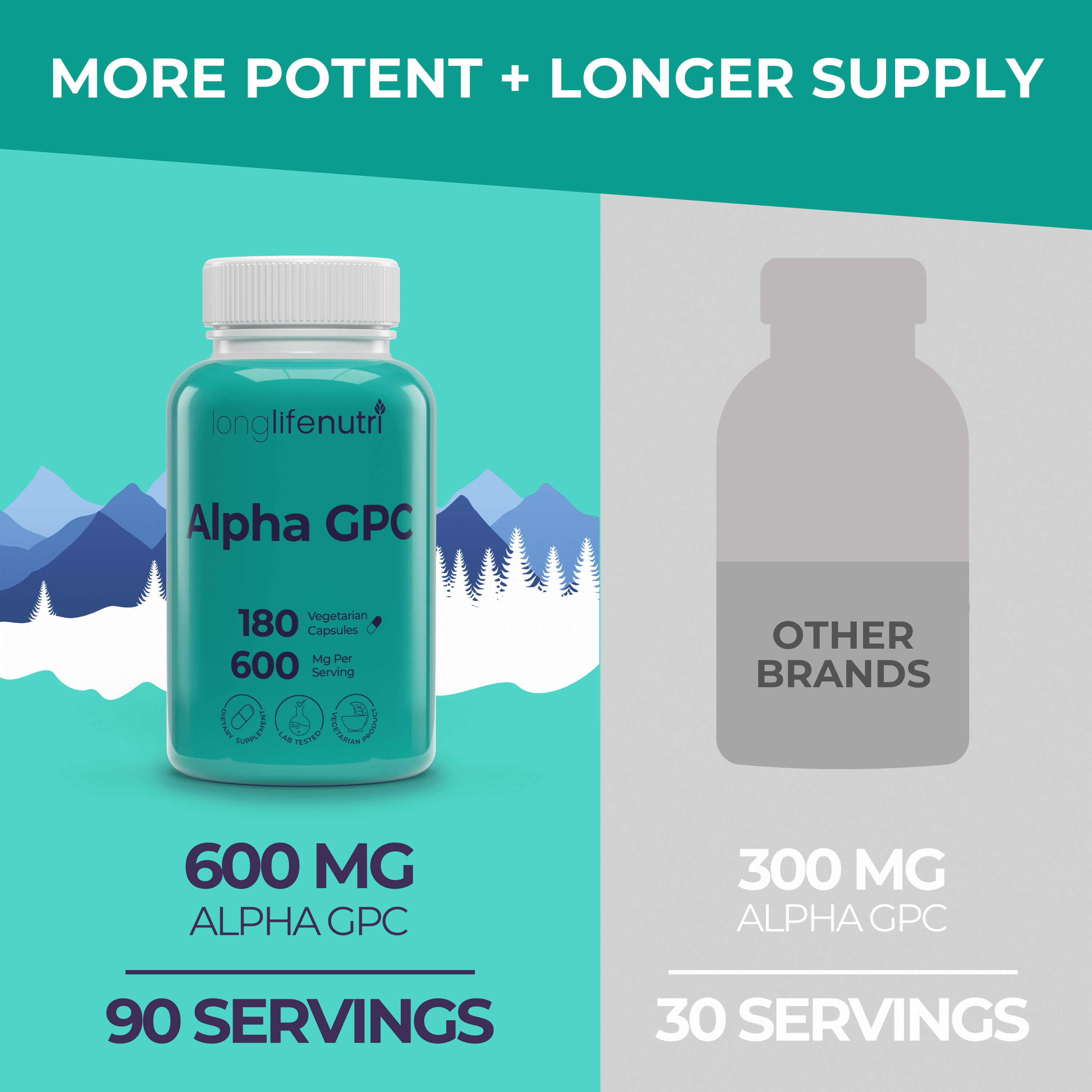 Alpha GPC Choline 300 Mg - 120 Vegetarian Capsules, Supplement for Focus & Productivity