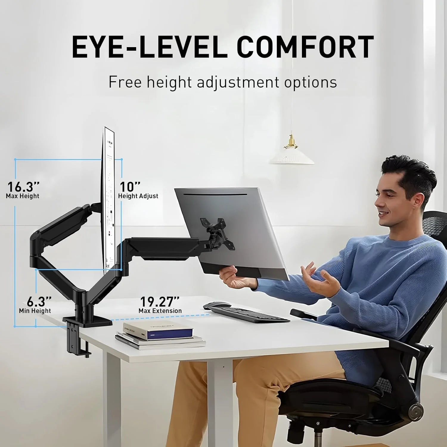 Dual Monitor Stand for Desk-Monitor Arms for 2 Monitors with C Clamp, Grommet Mounting Base for 13-32 Inch Computer Screens - Full Adjustable Monitor Mount Swivel Each Arm Holds 19.8Lbs