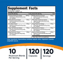 Mushroom Complex Supplement, 120 Capsules - 10 Mushroom Blend - Supplement
