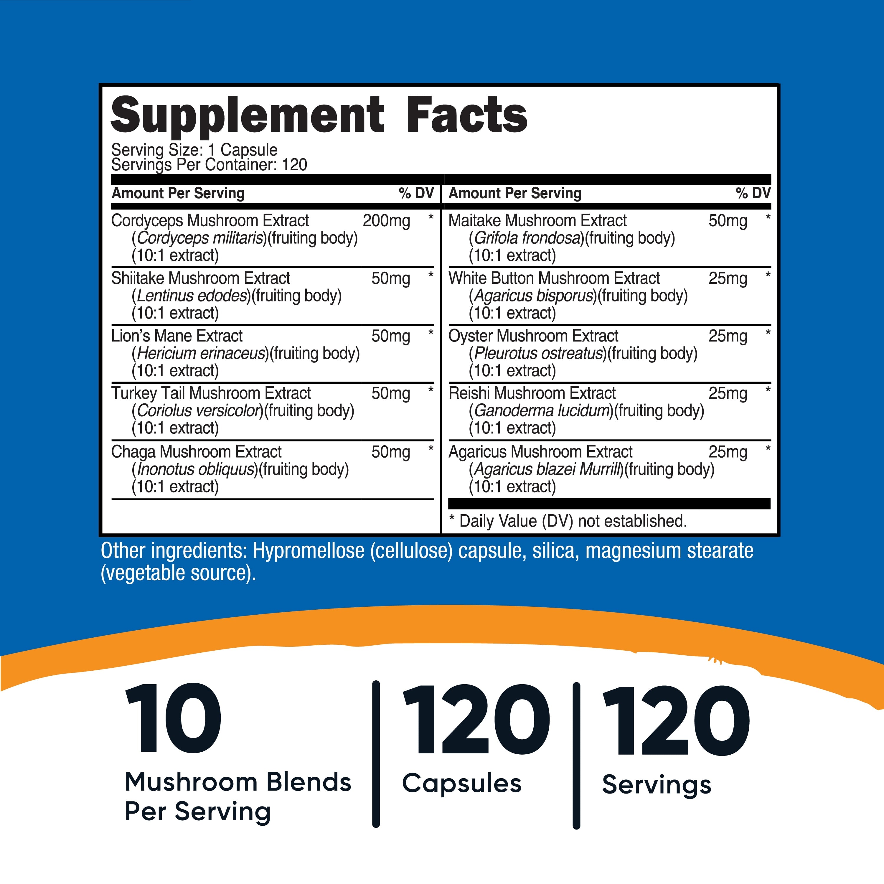 Mushroom Complex Supplement, 120 Capsules - 10 Mushroom Blend - Supplement