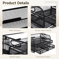 3-Tier Desk Organizer with Pen Holders, Mesh Desktop Storage for Office Supplies and Magazines, Black