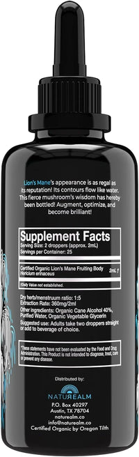 Lions Mane Liquid Tincture - Organic Memory and Focus Supplement, 50 Ml