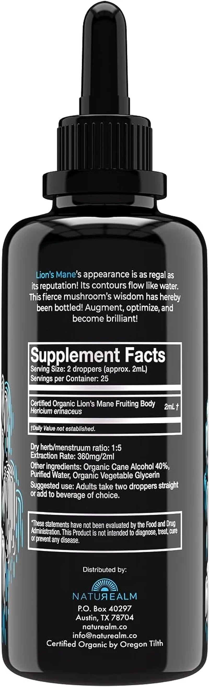 Lions Mane Liquid Tincture - Organic Memory and Focus Supplement, 50 Ml
