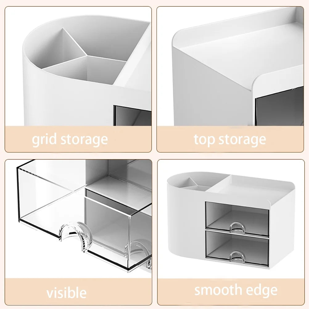 Office Desk Organizer with Drawer, Office Supplies and Desk Accessories,Pen Storage Box (White)