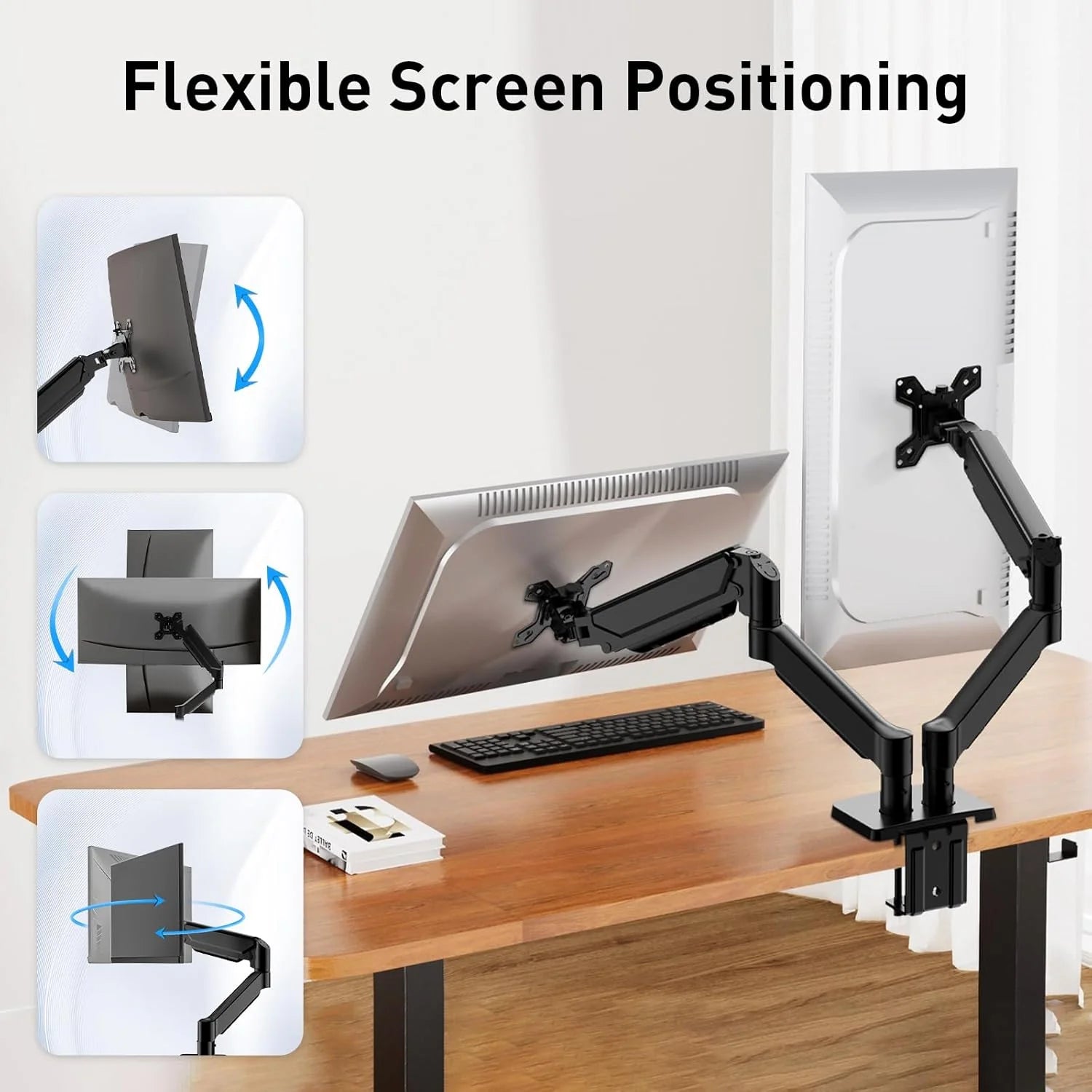 Dual Monitor Stand for Desk-Monitor Arms for 2 Monitors with C Clamp, Grommet Mounting Base for 13-32 Inch Computer Screens - Full Adjustable Monitor Mount Swivel Each Arm Holds 19.8Lbs