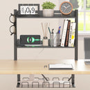 3-Tier Clamp-On Desk Shelving Unit with Under-Desk Cable Management Tray for Table Accessories, Gaming Devices, and More, Storage Tray, Desktop Organizer, Black