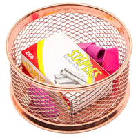 Rose Gold Desk Organizer Set for Home Office Supplies and Accessories, Includes Mesh Wire Pen, Pencil, Business Card, Note, and Paper Clip Holders