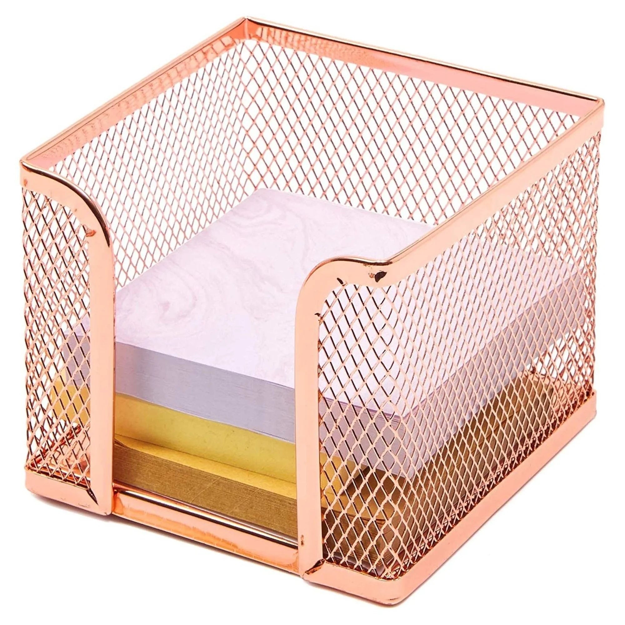 Rose Gold Desk Organizer Set for Home Office Supplies and Accessories, Includes Mesh Wire Pen, Pencil, Business Card, Note, and Paper Clip Holders