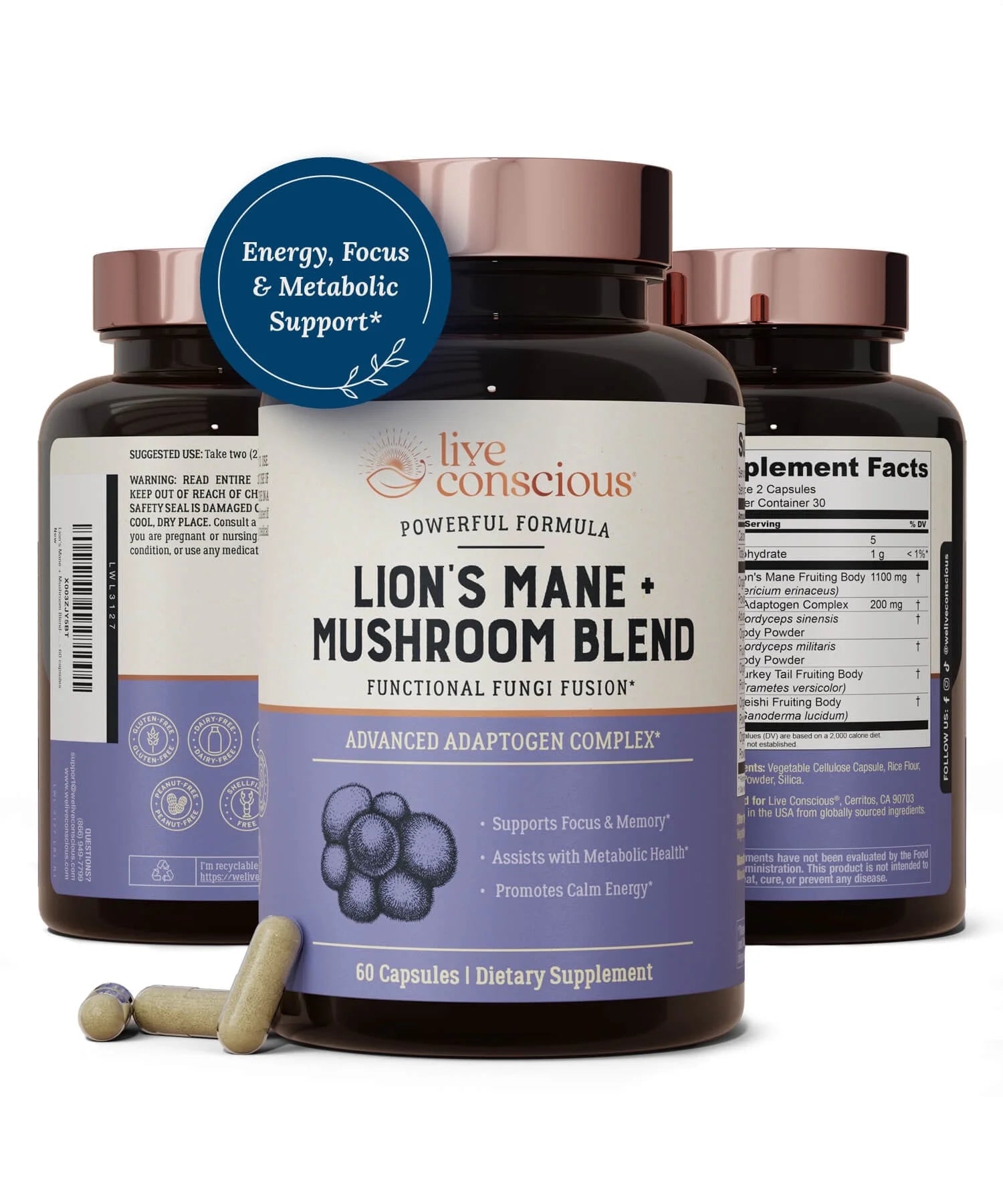 Lion’S Mane + Mushroom Blend with Cordyceps, Turkey Tail, and Reishi
