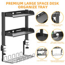 3-Tier Clamp-On Desk Shelving Unit with Under-Desk Cable Management Tray for Table Accessories, Gaming Devices, and More, Storage Tray, Desktop Organizer, Black