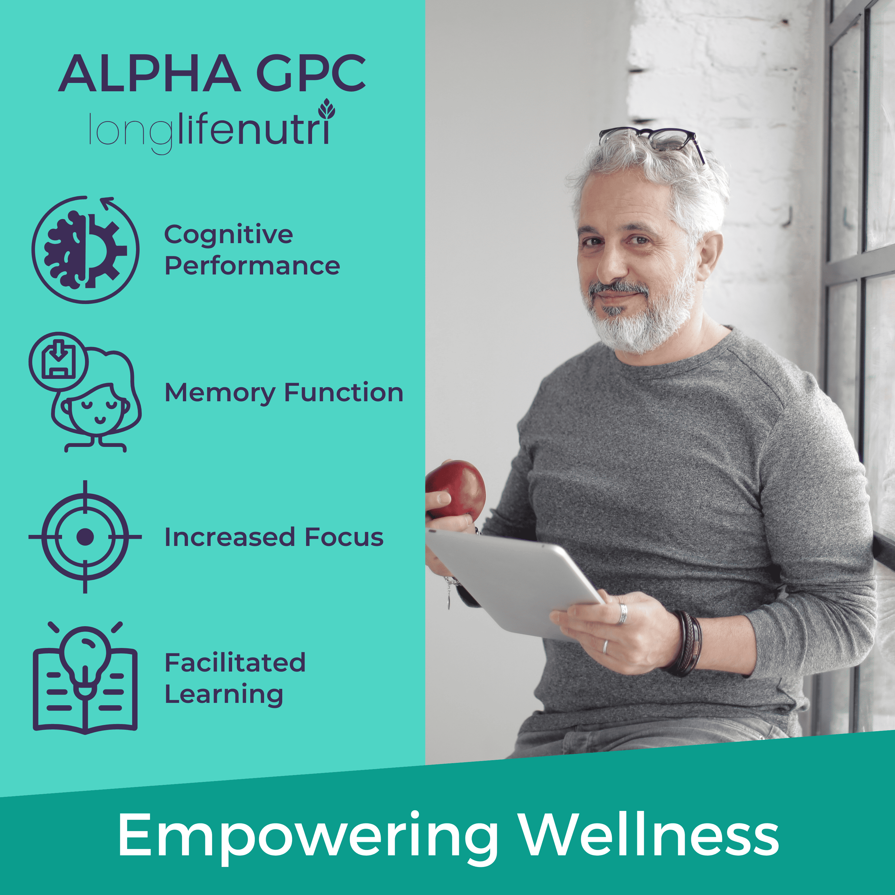 Alpha GPC Choline 300 Mg - 120 Vegetarian Capsules, Supplement for Focus & Productivity