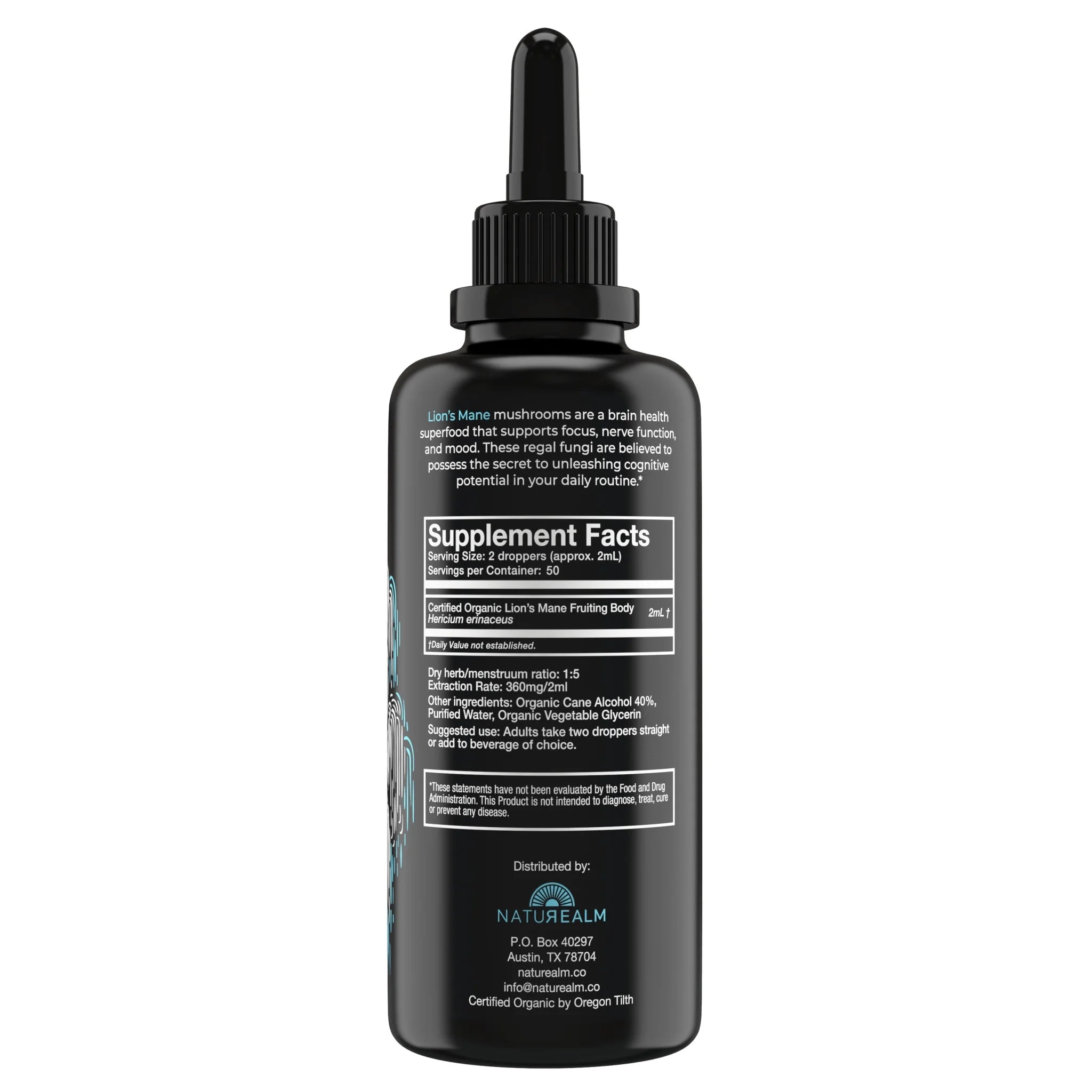 Lions Mane Liquid Tincture - Organic Memory and Focus Supplement, 50 Ml