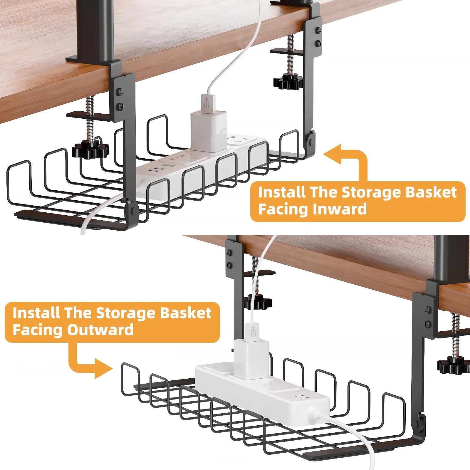 3-Tier Clamp-On Desk Shelving Unit with Under-Desk Cable Management