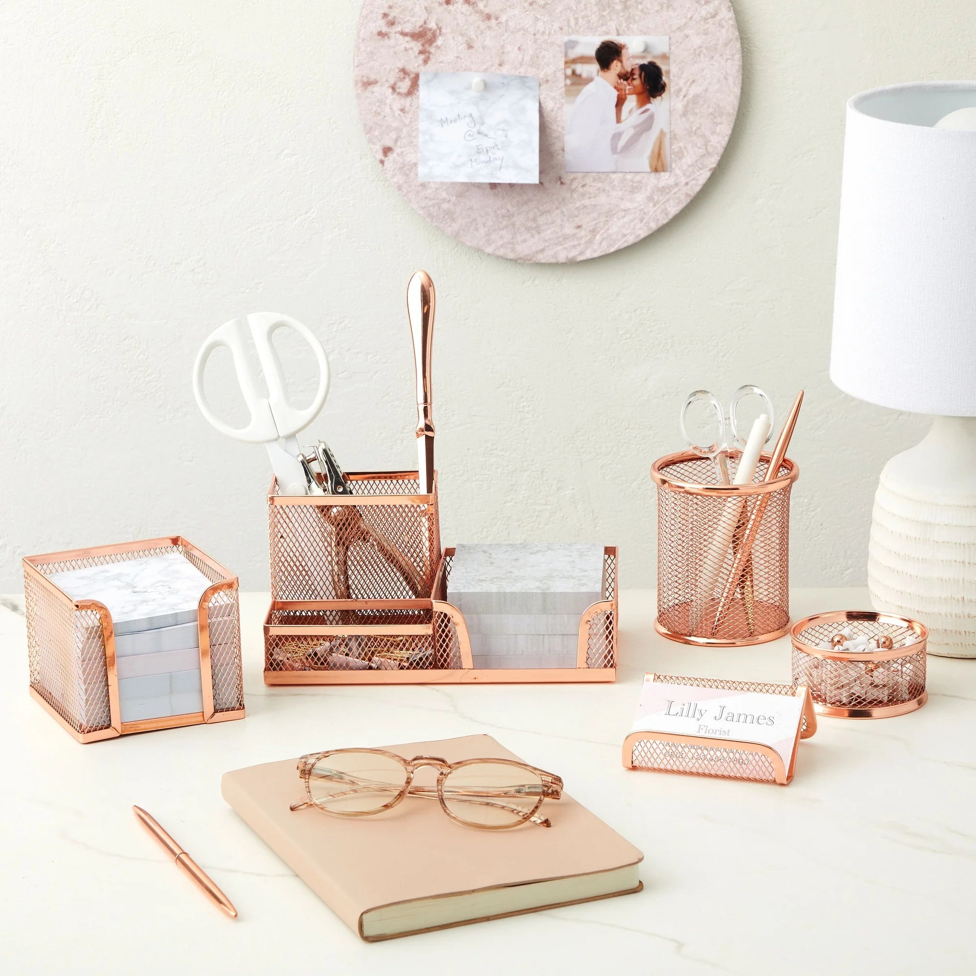 Rose Gold Desk Organizer Set