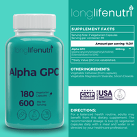 Alpha GPC Choline 300 Mg - 120 Vegetarian Capsules, Supplement for Focus & Productivity