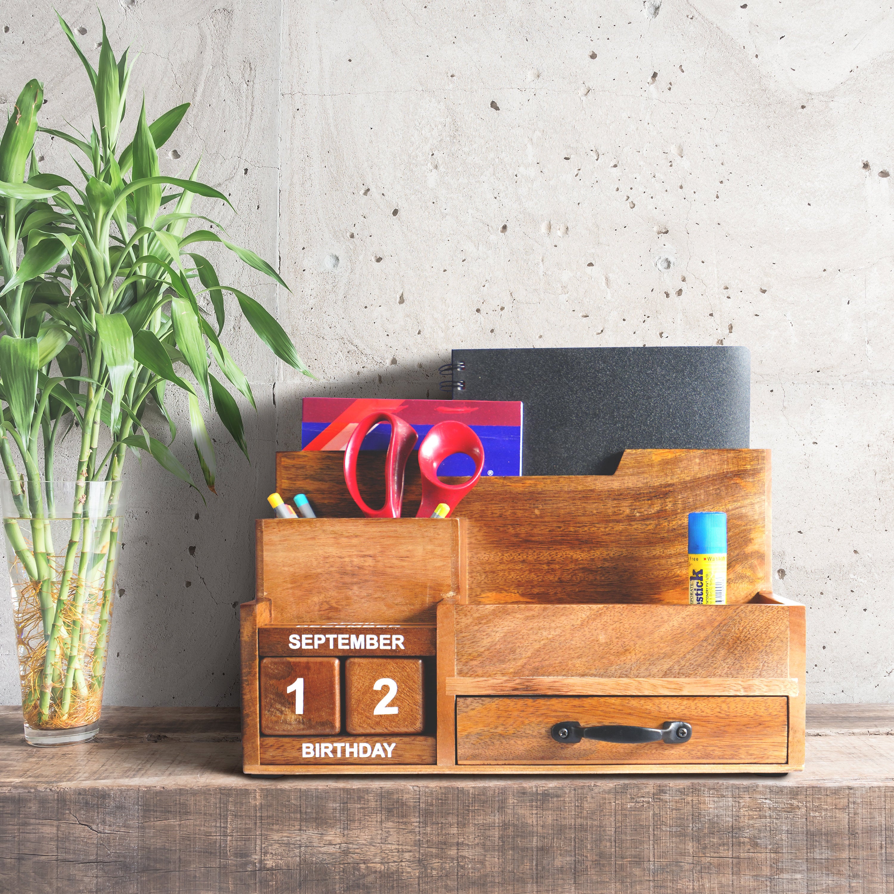 Wood Mail Desk Organizer with Drawers
